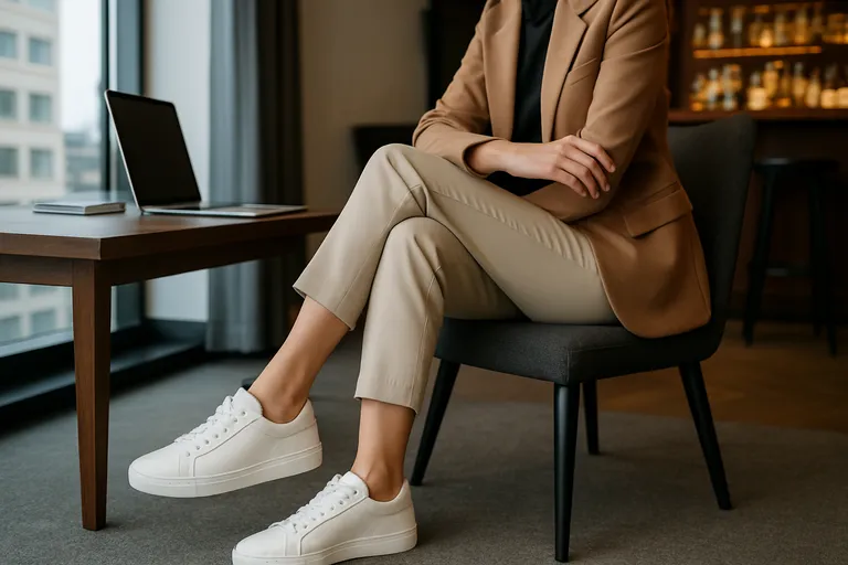 Van kantoor tot cocktailbar met elegante sneakers die je look moeiteloos verfijnen